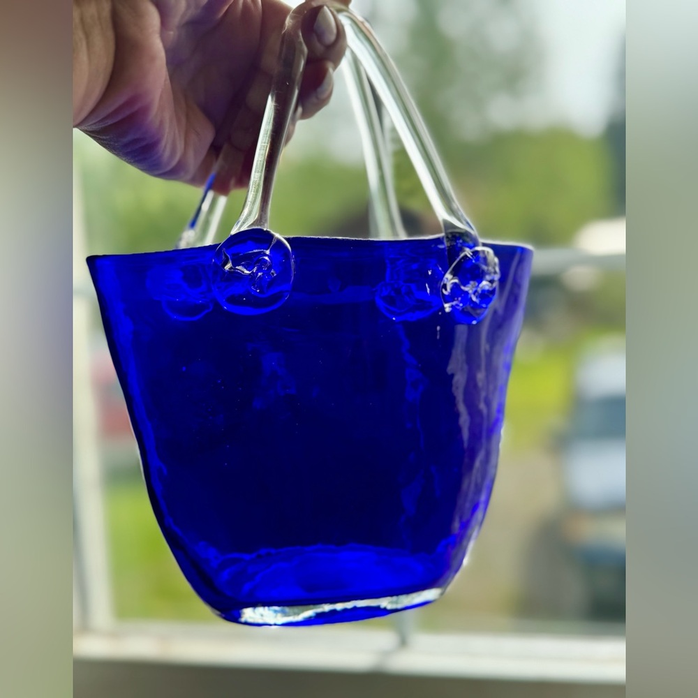 Hand Crafted Blue Glass Art Vase